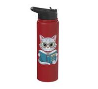 Cat Reading A Book Kitten Wearing Glasses Librarian Stainless Steel Insulated Water Bottle