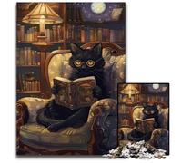 Cat Reading A BookJigsaw Puzzle 1000 Pieces Wooden Puzzles Perfect for Family Fun on Christmas Thanksgiving Birthdays Easter 1000 PCS(75x50cm)