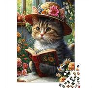 Cat Reading Book 1000 Piece Thick Cardboard Cowboy Cat Reading A Book Puzzle for Teens Sturdy Thick Cardboard Screen-free Activity Birthday Present 38x26cm/1000pcs