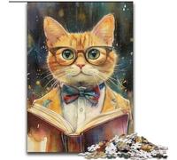 Cat Reading Jigsaw Puzzles for Teenagers, Toys Educational Games Stress Relieving Wishlist with Santa Claus (50x75cm)