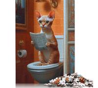 Cat Reading on Toilet Funny Wooden Puzzles Adults Jigsaw Puzzles 500 Pieces Adults Jigsaw Game Interesting Toys Personalized Puzzle Educational Toys 500pcs (52x38cm)