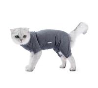Cat Recovery Suit 4 Legged Prevents Hair Loss Highly Elastic Comfortable Skin Friendly Soft Kitten Surgical Recovery Suit (Flower Grey)
