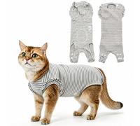 Cat Recovery Suit for Surgery, Soft Cotton Cat Onesie with Adjustable Snaps, Breathable Recovery Shirt for Female Cats, Anti Licking Cat Apparel for Spay Neuter Recovery & Daily （Grey-S）