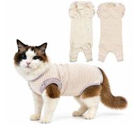 Cat Recovery Suit for Surgery, Soft Cotton Cat Onesie with Adjustable Snaps, Breathable Recovery Shirt for Female Cats, Anti Licking Cat Apparel for Spay Neuter Recovery & Daily （Beige-M）