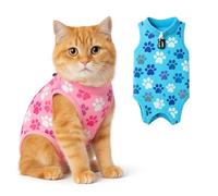 Cat Recovery Suit: Pink Cat Surgery Recovery Suit Female w/Paw Print Design - Elastic, Soft & Breathable Cat Recovery Suit for Spay - Washable Cat Surgery Suit for Post-Operative Healing Process.