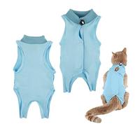 Cat Recovery Suit,Post Surgery Onesie for Kitten,Breathable Soft Anti Licking Cat Bodysuit,Spay Surgical Recovery Clothes for Abdominal Wounds Skin Diseases,Elizabethan Collar Alternative (Blue, L)