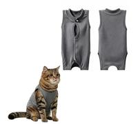Cat Recovery Suit,Post Surgery Onesie for Kitten,Breathable Soft Anti Licking Cat Bodysuit,Spay Surgical Recovery Clothes for Abdominal Wounds Skin Diseases,Elizabethan Collar Alternative (Grey, M)