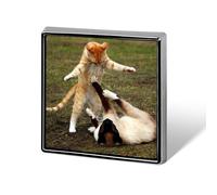 Cat Red Tabby Kitten Animal Badge Pin Brooch Square Shape Button Aluminum Decor for Backpacks Hats 0.7 Inch