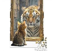 Cat Reflection 1000 Piece Jigsaw Puzzle Paper for Adults Tiger Mirror Puzzle Game for Family Relaxation Focus 70x50cm/1000pcs