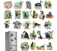 Cat Refrigerator Diamond Art Magnets - 24 Pcs Black Cat Theme Refrigerator Magnet Decorations Diamond Painting Fridge Sticker Crystal Kits Gift For Beginner Adult Craft DIY Home Decor Birthday Gift