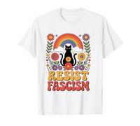 Cat Resist Fascism Retro Groovy Rainbow No Kings Hippie T-Shirt