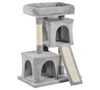 Cat Rest & Play Activity Tree w/ 2 House Cushion Perch Scratching Post Grey
