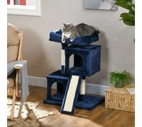 Cat Rest & Play Activity Tree w/ 2 House Cushion Perch Scratching Post Tower PawHut Blue One Size