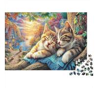 Cat Resting on Pink Blanket 1000Pc for Adults Gifts: Two Kittens Cuddling Educational Game Challenge & Brainteasing Activity 70x50cm/1000pcs