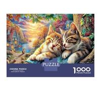 Cat Resting on Pink Blanket Watching Birds 1000Piece Jigsaw Puzzle Two Cats Cuddling KidsforAdult Age12+byth EducationalGames Brainteasing Adults 52x38cm/1000pcs
