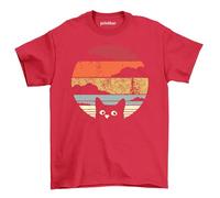Cat Retro 4 T-Shirt - Purr-fectly Vintage! Funny Printed Design, Unisex Style. Embrace Your Inner Cool cat with Sunset Vibes! Red