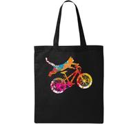 Cat Riding A Bike Funny Paint Splash Graphic Natural Ecological Cotton Tote Bag Black