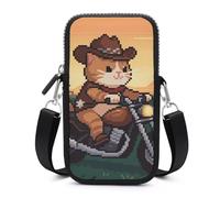 Cat Riding A Motorcycle Cell Phone Bag with Detachable Strap, Aesthetic Mini Sling Bag Small Crossbody Bag for Phone