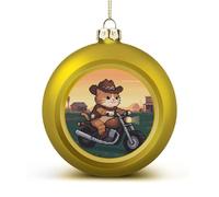 Cat Riding A Motorcycle Christmas Ball Ornaments - Shatterproof Plastic Vintage Rustic Xmas Tree Decorations Pendant for Family Holiday Wedding Party Xmas Hanging Decoration