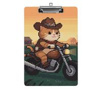 Cat Riding A Motorcycle Clipboard 8.5×12.5 Inch Acrylic Clip Board with Metal Clip A4 Letter Size Decorative Clipboard Cute Hanging Clipboards for Office, Teacher, Nurse, Doctor,