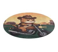 Cat Riding A Motorcycle Round Area Rug Non Slip Backing Doormat Water Absorbent Plush Throw Low-Pile Non-Slip Floor Mat Carpet for Living Room Bedroom Entryway Nursery Room 90 * 90cm