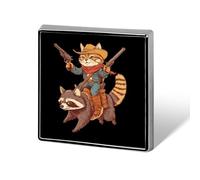 Cat Riding A Raccoon Metal Brooches Square 1" Badge Decorative Lapel Pins Clothing Backpack Accessory Gift