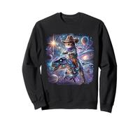 Cat Riding Dinosaur Funny Cat Cowboy Hat Rainbow Galaxy Sweatshirt