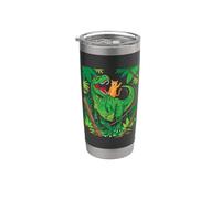 Cat Riding Dinosaur Jurassic Adventure Jungle Animal Friends Stainless Steel Insulated Tumbler