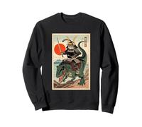 Cat Riding Dinosaur T-Rex Japanese Ukiyo-e Art Samurai Cat Sweatshirt
