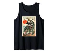 Cat Riding Dinosaur T-Rex Japanese Ukiyo-e Art Samurai Cat Tank Top