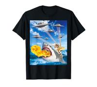 Cat Riding Fire Breathe Shark Rainbow Laser Taco T-Shirt