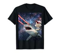 Cat Riding Laser Space Shark T-Shirt