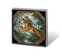 Cat Riding on Roaring Tiger Unisex Brooches & Pins Square Lightweight Lapel Badge Jewelry for Clothing Shawl Hat