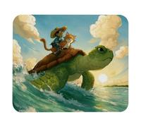 Cat Riding Sea Turtle Mouse Pad Rubber Base Mouse Pads Smooth Mousepad For Gaming Pc Home 25X30Cm