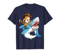 Cat Riding Shark Funny Cowboy Boys Girls Kitty Kitten Lover T-Shirt