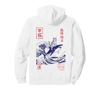 Cat Riding Shark Great Wave Japanese Ukiyo-e Vintage Pullover Hoodie