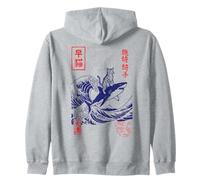 Cat Riding Shark Great Wave Japanese Ukiyo-e Vintage Zip Hoodie