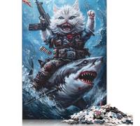 Cat Riding Shark Puzzle for Adults 500 Pieces Puzzle Jigsaws for Adults Home Decoration Puzzle Toys 500pcs (52x38cm)