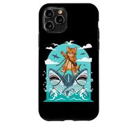 Cat Riding Sharks Adventure Humor Case for iPhone 11 Pro