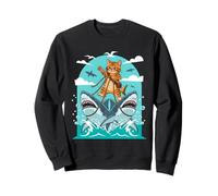Cat Riding Sharks Adventure Humor Sweatshirt