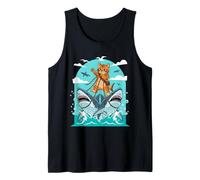 Cat Riding Sharks Adventure Humor Tank Top