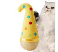 Cat Rocking Toy - Poly Interactive Wooden Kitten Enrichment Ball | Wobble Toy With Teaser Wand | Tiring Whack Chasing Exercise Ţoy For Indoor Cats Play Boredom Relief