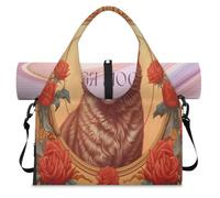 Cat Rose Flower Sports Duffle Bag with Shoe Compartment Weekend Overnight Bags Tote Cabin Luggage Bag for Gym Yoga Travel