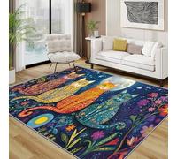 Cat Rug - Bohemian Kitten Floral Small Rugs for Bedroom 40x60, Colourful Enchanted Moonlit Floor Mat Soft Washable Non Slip Indoor Mats, Cat Home Decor