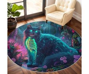 Cat Rug, Forest Round Rug 180cm, Magic Cat Circle Rugs, Washable Circle Carpet for Living Room Dining Room Bedroom Hallway Under the Bed