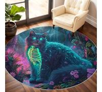 Cat Rug, Forest Round Rug 90cm, Magic Cat Circle Rugs, Washable Circle Carpet for Living Room Dining Room Bedroom Hallway Under the Bed