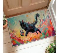 Cat Runner Rug, Abstract Contemporary Ball Cityscape N/a Multicolor Non-Slip Doormat Throw Rug Edge Binding for Kitchen Doorway Entryway Bedside Decor 2x3 Ft