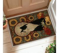 Cat Runner Rug, Autumn Vintage Sunflower Pumpkin Fall Warm Orange Non-Slip Edge Binding Doormat Throw Rug Rectangle for Kitchen Entryway Bedside Doorway Hallway Decor 2x3 Ft
