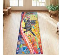 Cat Runner Rug, Playful Vibrant Soccer Ball Confetti Celebration Yellow Low Pile Home Indoor Pattern Carpets Non Shedding for Kitchen Bedside Entryway Hallway Decor 2x5 Ft