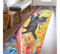 Cat Runner Rug, Playful Vibrant Soccer Ball Confetti Celebration Yellow Non-Slip Home Indoor Pattern Carpets Non Shedding for Kitchen Entryway Bedside Laundry Decor 2x8 Ft